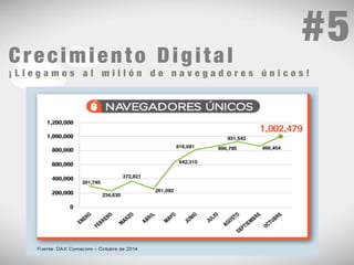 #5 
Crecimiento D i g i t a l 
¡ L l e g a m o s a l m i l l ó n d e n a v e g a d o r e s ú n i c o s ! 
 