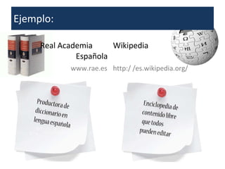 Wikipedia http:/ /es.wikipedia.org/  Ejemplo: Real Academia Española   www.rae.es   