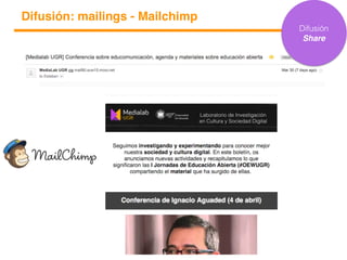 Difusión: mailings - Mailchimp
Difusión
Share
 