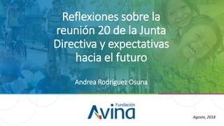 Reflexiones sobre la
reunión 20 de la Junta
Directiva y expectativas
hacia el futuro
Andrea Rodriguez Osuna
Agosto, 2018
 