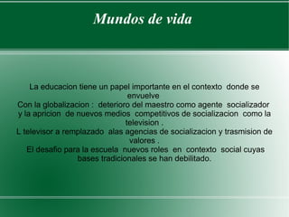 lo que no esta  claro es que  con que velocidad  la escuela  podra adaptarse  alas nuevas  circustancias , hacer la trannsicion  desde el mundo  analogico  a lo digital  y asi aprovechar  las posibilidades  que ofrecer  las Ntic en su  version avanzada. Ni tampoco se sabe  por el momento  con certeza  que resultados  y ventajas  reales  de aprendizaje  iran incorporando  esas tecnologias . 