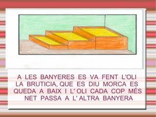 A LES BANYERES ES VA FENT L'OLI
LA BRUTICIA, QUE ES DIU MORCA ES
QUEDA A BAIX I L' OLI CADA COP MÉS
NET PASSA A L' ALTRA BANYERA
 