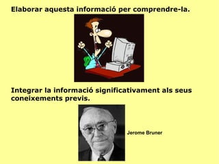 Elaborar aquesta informació per comprendre-la. Integrar la informació significativament als seus coneixements previs. Jerome Bruner 