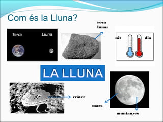 mars
muntanyes
roca
lunar
cràter
dianit
Com és la Lluna?
 