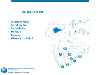 Delegacions CTT

•   Barcelona Nord
•   Barcelona Sud
•   Castelldefels
•   Manresa
•   Terrassa
•   Vilanova i La Geltrú
 