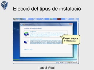 Elecció del tipus de instalació
Elegim el tipus
d'instalació
Isabel Vidal
 