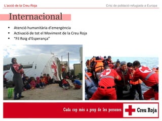Crisi de població refugiada a Europa
Internacional
L’acció de la Creu Roja
• Atenció humanitària d’emergència
• Activació ...