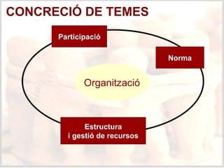 Participació Norma Estructura i gestió de recursos Organització CONCRECIÓ D E TEMES 