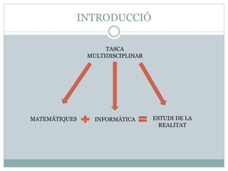 INTRODUCCIÓ
TASCA
MULTIDISCIPLINAR
MATEMÀTIQUES INFORMÀTICA ESTUDI DE LA
REALITAT
 