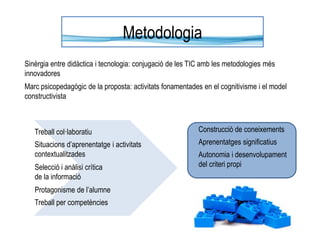 Anàlisi de necessitatsIntegració plena de les TIC a totes les matèries. Contribució en l’àmbit de les ciències naturals Incorporació d’activitats a l’entorn virtual d’ensenyament i aprenentatge (EVEA) de la Fundació CollserolaIncrement de les competències en matèria de TIC i de la competència científica de l’alumnatIncorporació d’activitats col·laboratives i fonamentades en el constructivisme.Increment de la Maduresa tecnològica del CentreDesenvolupament de la competència tecnològica del professorat