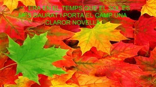 ERA EN EL TEMPS QUE EL SOL ÉS
MÉS DAURAT I PORTA EL CAMP UNA
CLAROR NOVELLA
 