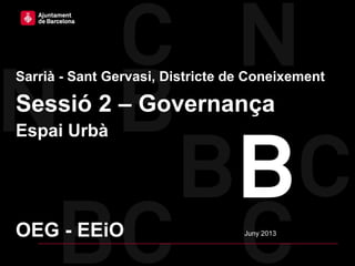 Ajuntament de Barcelona – Districte de Sarrià – Sant Gervasi
Sarrià - Sant Gervasi, Districte de Coneixement
Sessió 2 – Governança
Espai Urbà
Juny 2013OEG - EEiO
 