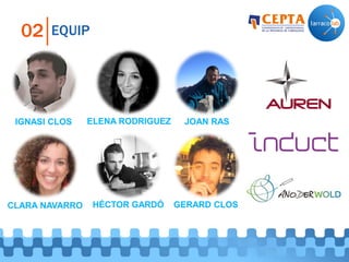 EQUIP02
JOAN RAS
CLARA NAVARRO
ELENA RODRIGUEZ
GERARD CLOS
IGNASI CLOS
HÉCTOR GARDÓ
 