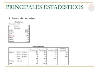 PRINCIPALES ESTADISTICOS
 