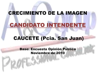 CRECIMIENTO DE LA IMAGEN CANDIDATO INTENDENTE CAUCETE (Pcia. San Juan) Base: Encuesta Opinión Pública  Noviembre de 2010 