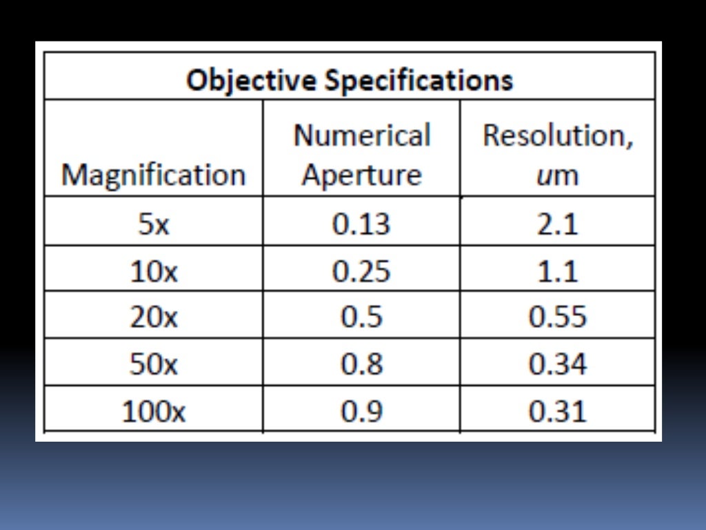 magnification and illumination of microscopes