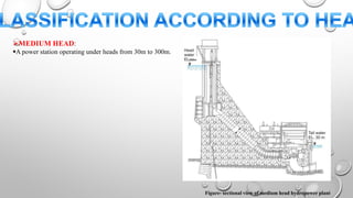 MEDIUM HEAD:
A power station operating under heads from 30m to 300m.
Figure- sectional view of medium head hydropower plant
 