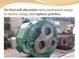 Six-foot-tall alternator turns mechanical energy
to electric energy and replaces gearbox.
 