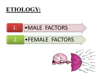 ETIOLOGY:
•MALE FACTORS1.
•FEMALE FACTORS2.
 