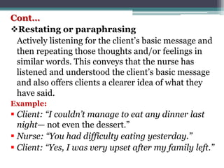 Restating Communication Presentaion on therapeutic relationship | PPTX