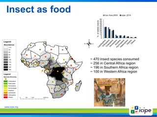 www.icipe.org
Insect as food
0
5
10
15
20
25
30
35
40
45
50
%ofedibleinsects
Van Huis,2003 icipe, 2014
~ 470 insect specie...