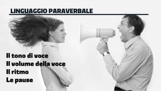 Il tono di voce
Il volume della voce
Il ritmo
Le pause
LINGUAGGIO PARAVERBALE
 