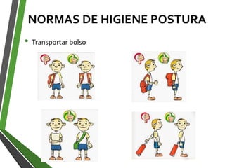 • Transportar bolso
NORMAS DE HIGIENE POSTURA
 