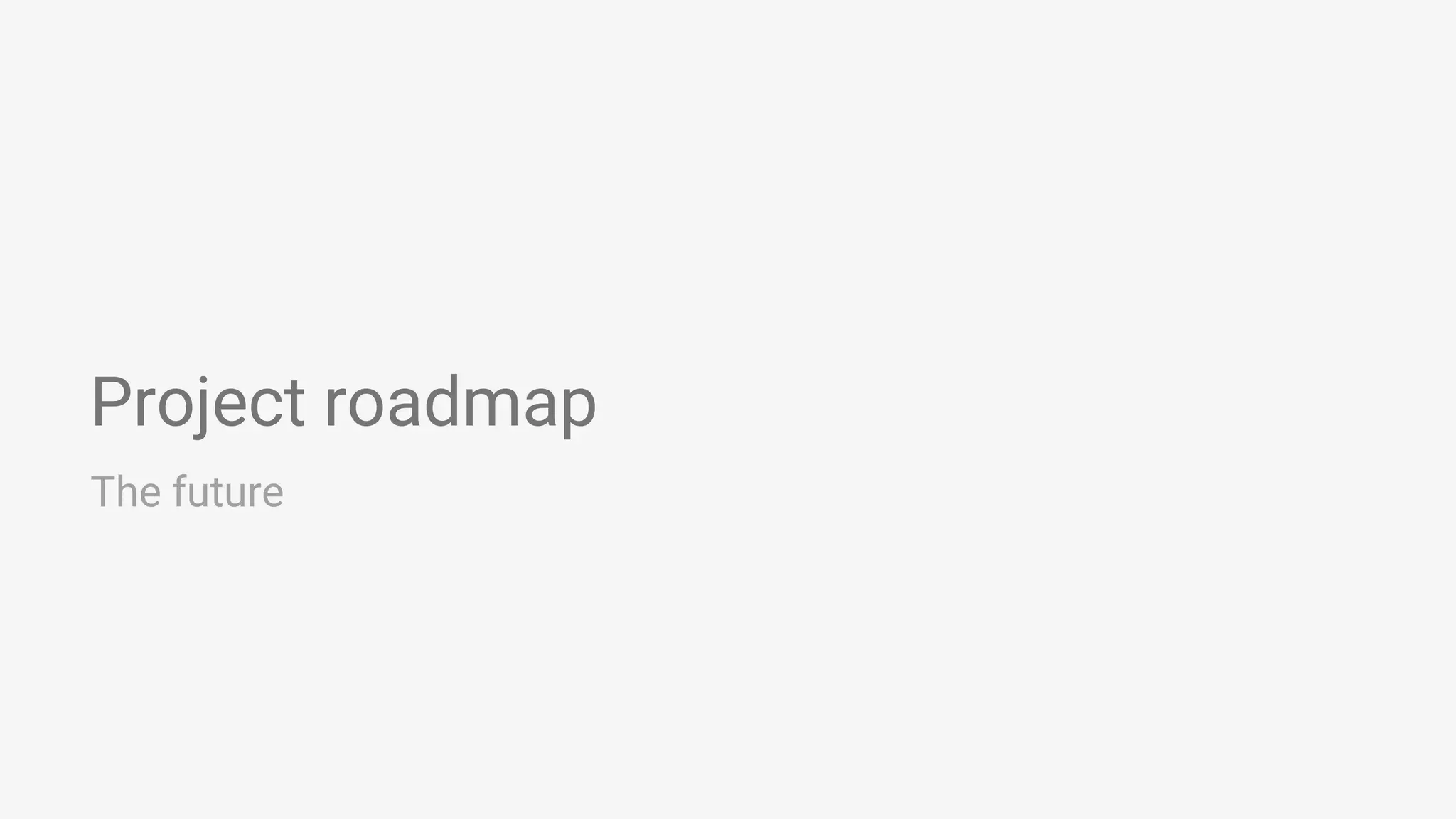 Project roadmap The future 