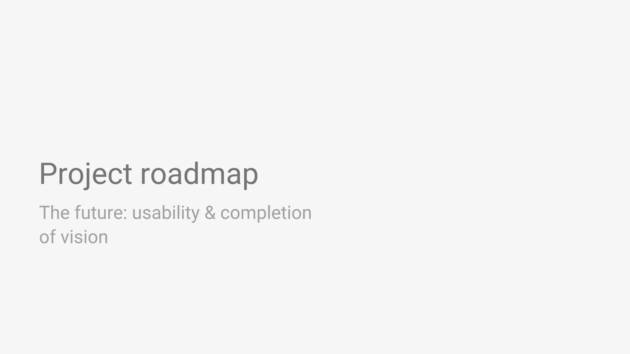 Project roadmap The future: usability & completion of vision 