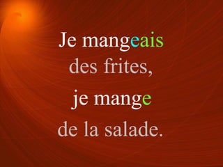 Je mangeais
je mange
des frites,
de la salade.
 