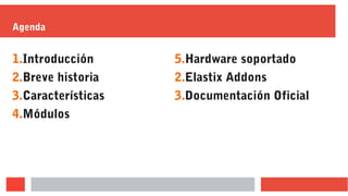 Agenda
1.Introducción
2.Breve historia
3.Características
4.Módulos
5.Hardware soportado
2.Elastix Addons
3.Documentación Oficial
 