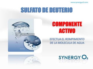 SULFATO DE DEUTERIO

           COMPONENTE
             ACTIVO
          EFECTUA EL ROMPIMIENTO
          DE LA MOLECULA DE AGUA
 