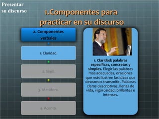 Presentar
su discurso    1.Componentes para
              practicar en su discurso
 
