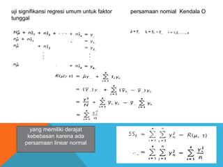 uji signifikansi regresi umum untuk faktor
tunggal
persamaan nomial Kendala O
yang memiliki derajat
kebebasan karena ada
persamaan linear normal
 