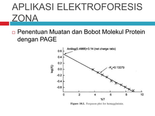 APLIKASI ELEKTROFORESIS
ZONA
 Penentuan Muatan dan Bobot Molekul Protein
dengan PAGE
 