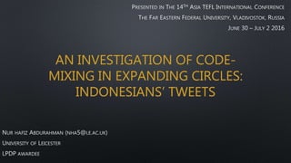 AN INVESTIGATION OF CODE-
MIXING IN EXPANDING CIRCLES:
INDONESIANS’ TWEETS
 