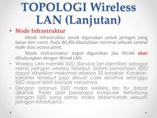 TOPOLOGI Wireless
LAN (Lanjutan)Contoh gambar topologi Ad Hoc
 
