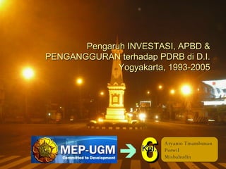 Pengaruh INVESTASI, APBD & PENGANGGURAN terhadap PDRB di D.I. Yogyakarta, 1993-2005 Aryanto Tinambunan Porwil Misbahudin  6 Kel. 