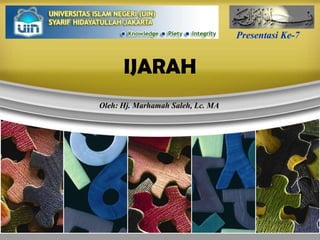 Presentasi Ke-7 IJARAH Oleh: Hj. Marhamah Saleh, Lc. MA 