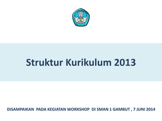 Struktur Kurikulum 2013
DISAMPAIKAN PADA KEGIATAN WORKSHOP DI SMAN 1 GAMBUT , 7 JUNI 2014
 