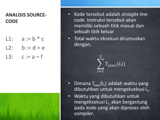 ANALISIS SOURCE-
CODE
L1: a := b * c
L2: b := d + e
L3: c := a – f
 