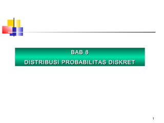 1
BAB 8BAB 8
DISTRIBUSI PROBABILITAS DISKRETDISTRIBUSI PROBABILITAS DISKRET
 
