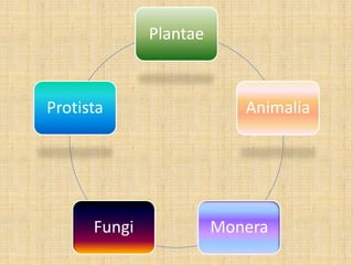 Plantae



Protista                   Animalia




      Fungi             Monera
 