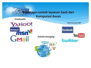 Beberapa contoh layanan SaaS dari
Komputasi Awan
Email public
social network, Ddll
instant messaging
 