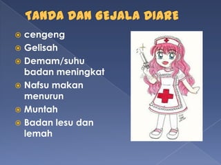  cengeng
 Gelisah
 Demam/suhu
badan meningkat
 Nafsu makan
menurun
 Muntah
 Badan lesu dan
lemah
 