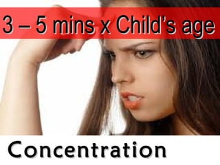 ConcentrationConcentration
3 – 5 mins x Child’s age3 – 5 mins x Child’s age
 