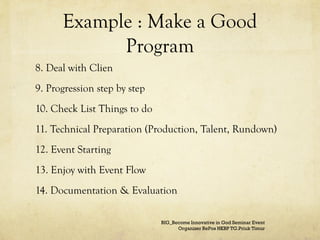 Programme Organiser Example Presentasi eo borne (speaker) | PDF