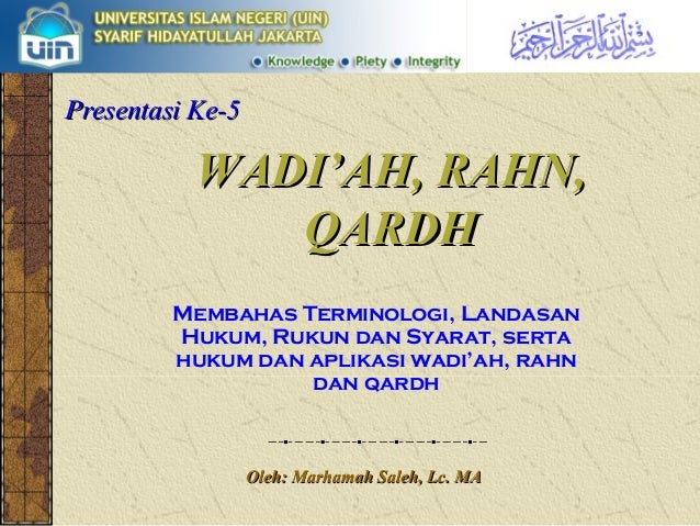 fiqh muamalah kontemporer (wadi'ah rahn qardh)