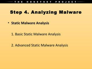 Step 4. Analyzing Malware

• Static Malware Analysis

  1. Basic Static Malware Analysis

  2. Advanced Static Malware Analysis
 