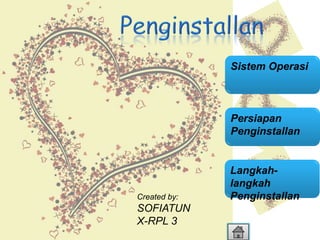 Sistem Operasi

Persiapan
Penginstallan

Created by:

SOFIATUN
X-RPL 3

Langkahlangkah
Penginstallan

 